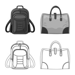 Vector illustration of suitcase and baggage icon. Collection of suitcase and journey stock symbol for web.
