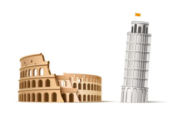 Vector famous italian landmark pisa tower coliseum - obrazy, fototapety, plakaty