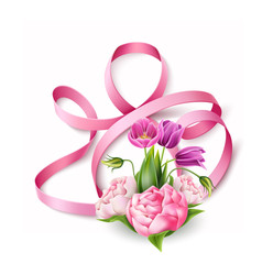 Vector happy womens day 8 march ribbon flowers