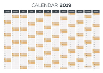 Business planner calendar vector template for 2019 year