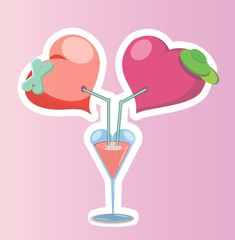 Background heart pair. Love story, hearts drink cocktail