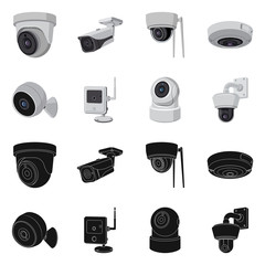 Vector design of cctv and camera sign. Collection of cctv and system stock vector illustration.