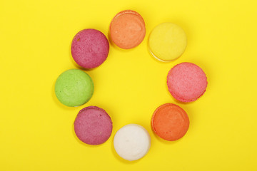 A circle of bright different macaroons