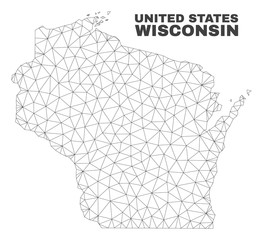 Abstract Wisconsin State map isolated on a white background. Triangular mesh model in black color of Wisconsin State map. Polygonal geographic scheme designed for political illustrations.
