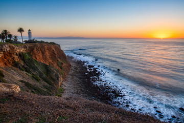 Fototapeta na wymiar Colorful Sky at Sunset at Point Vicente Lighthouse