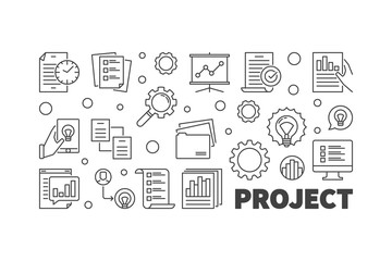 Project vector horizontal concept outline illustration or banner
