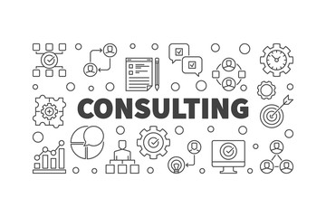 Vector Consulting concept minimal thin line illustration or banner on white background