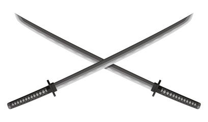 Crossed Katanas (Japanese swords) illustration. Samurai's weapon.