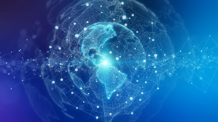 Naklejka na ściany i meble Global network blue background 3D rendering
