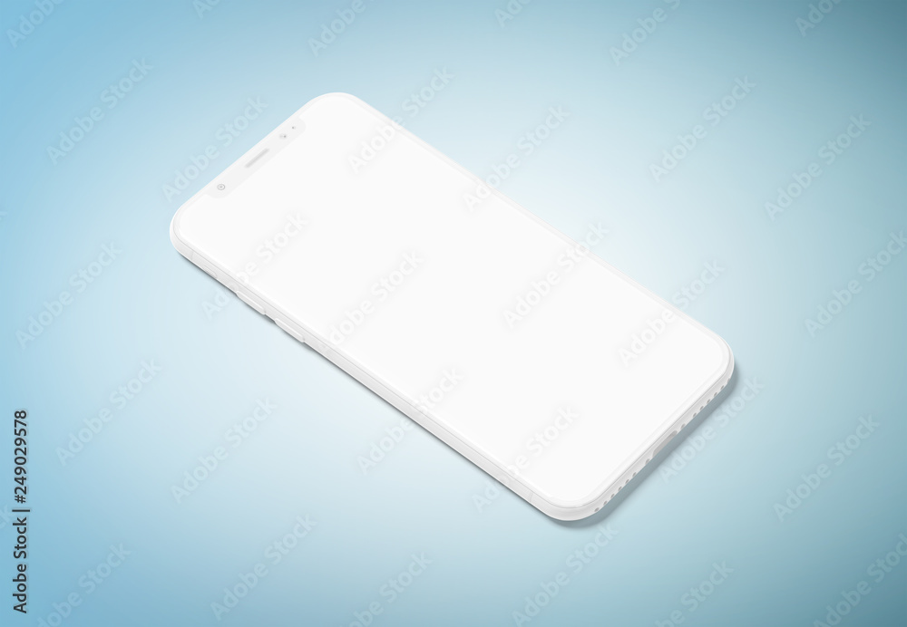 Poster white modern smartphone mockup isolated on blue 3d rendering