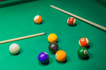 Foto op Plexiglas Billiard balls on pool green table © Nikolai Sorokin