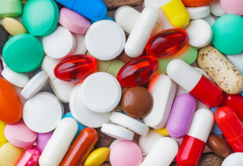 Heap of pills - medical background