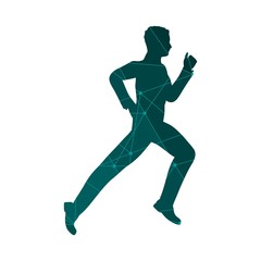 Fototapeta na wymiar Businessman running forward. Abstract illustration. Modern lifestyle metaphor. Textured by lines and dots pattern