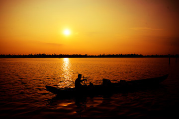 Fototapeta na wymiar Beautiful sunset in Alleppey Kerala, India