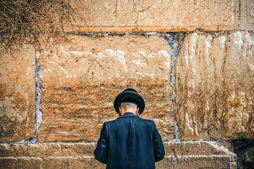 Jew prays near the holy wall in Jerusalem