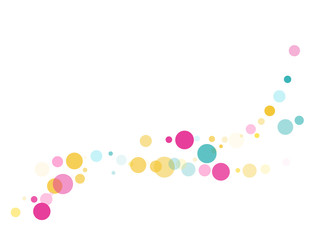 Memphis round confetti festive background in cyan blue, pink and yellow. Childish pattern vector.