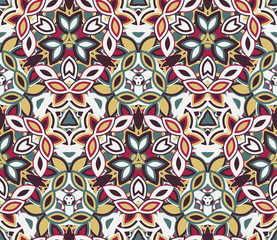 Kaleidoscope seamless pattern, background. Colorful abstract shapes. Useful as design element for texture and artistic compositions.