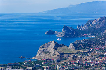 Panorama of the Crimean coast from the top of the mountain.