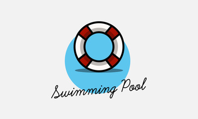 Swimming Pool Typography with Simple Lifebuoy Illustration
