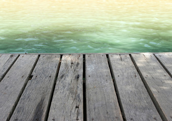 Wood plank floor on water surface background