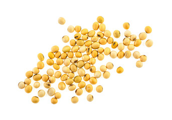 Soybeans isolated on white background, top view.