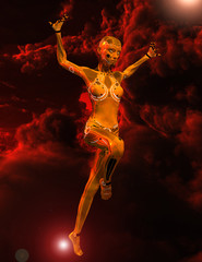 3d render of humanoid female robot in dynamic poses