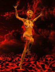 3d render of humanoid female robot in dynamic poses