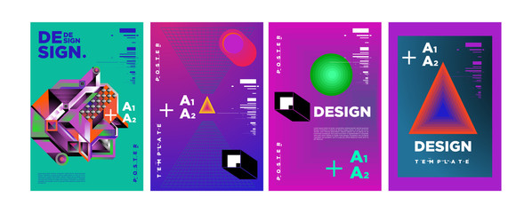 Abstract Geometric Collage Poster Design Template in Trendy vivid colors