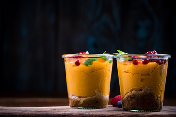 Carrot pudding with pomegranate seed