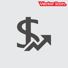Dollar Growth icon isolated sign symbol and flat style for app, web and digital design. Vector illustration.