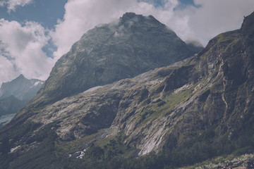 Closeup view mountains scenes in national park Dombai, Caucasus, Russia, Europe