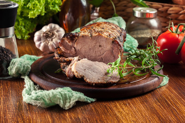 Roasted pork loin with herbs
