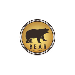 Vintage bear badge emblem logo design inspiration in gold metallic color