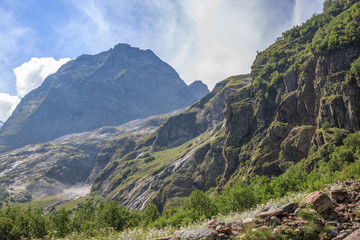 Closeup view mountains scenes in national park Dombai, Caucasus, Russia