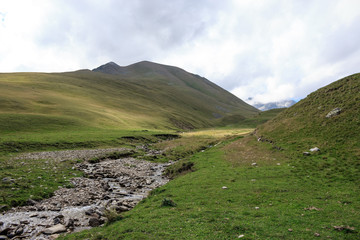 Fototapeta premium Closeup view mountains scenes in national park Dombai, Caucasus, Russia, Europe