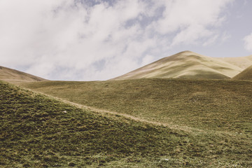 Closeup view mountains scenes in national park Dombai, Caucasus, Russia, Europe