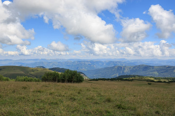 Closeup view mountains and valley scenes in national park Caucasus, Russia