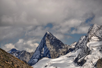 Closeup mountains scenes in national park Dombai, Caucasus, Russia
