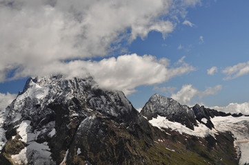 Closeup mountains scenes in national park Dombai, Caucasus, Russia
