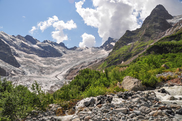 Closeup mountains scenes in national park Dombai, Caucasus, Russia