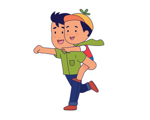 father lift up his son on his back and they happy together - Vector