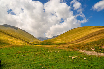 Closeup mountains scenes in national park Dombai, Caucasus, Russia