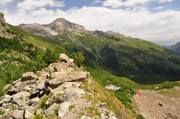 Closeup mountains scenes in national park Dombai, Caucasus, Russia