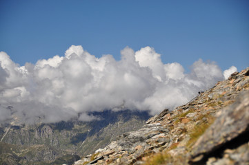 Closeup mountains scenes in national park Dombai, Caucasus, Russia