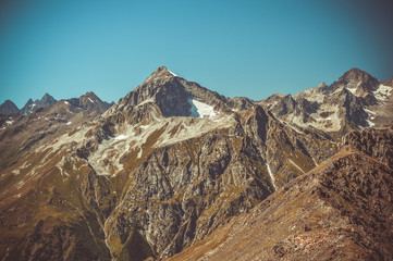 Closeup mountains scenes in national park Dombai, Caucasus, Russia