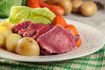 Corned beef and cabbage with potatoes and carrots
