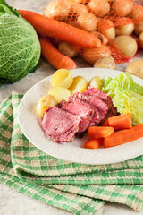 Corned beef and cabbage with potatoes and carrots