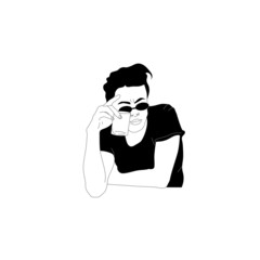 Brutal fashion man. Portrait a boy with earring in modern abstract style.