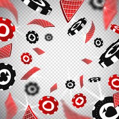 3d Holdem poker chips casino cards explosion in realistic style,big win jackpot game casinos concept,transparent background.Business gambling mockup flyer banner design,web online concept