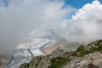 Mountains scenes, walk through the great Aletsch Glacier
